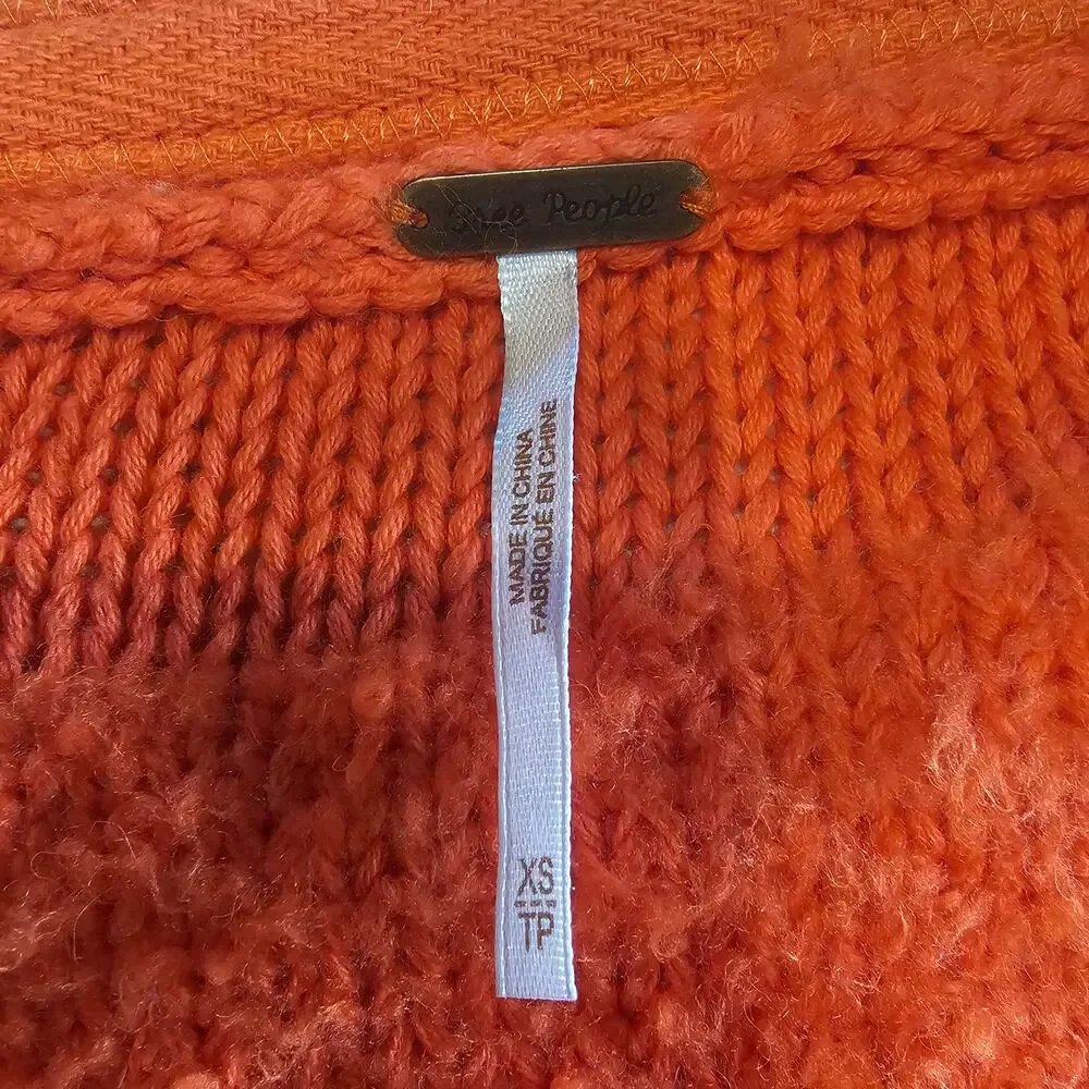 Free People Snow Drop Oversized Cardigan V Neck Sweater Orange XS Boho 3968 - Picture 6 of 13